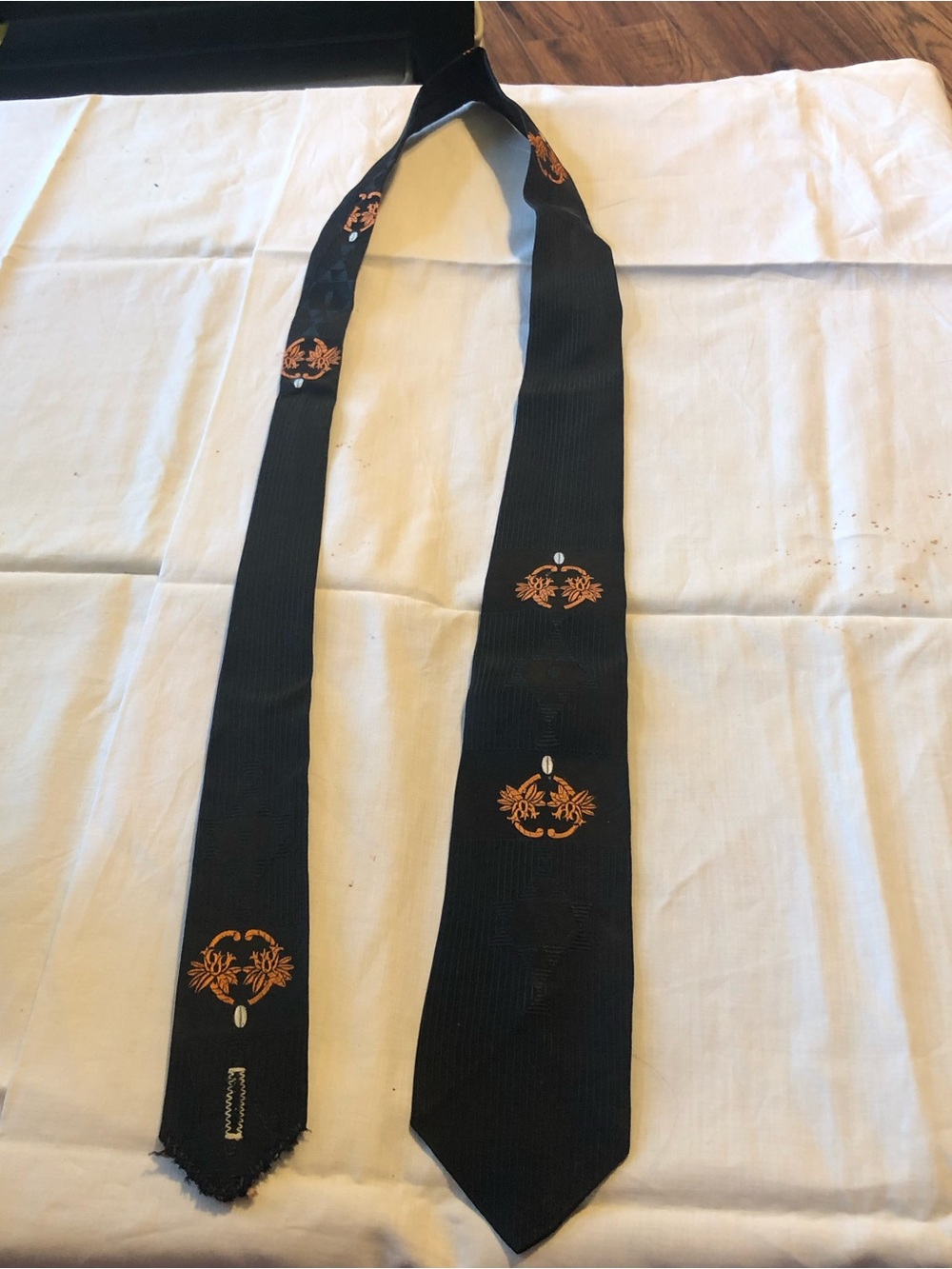 jcpenney Black Tie with Orange Embroidered Medallions